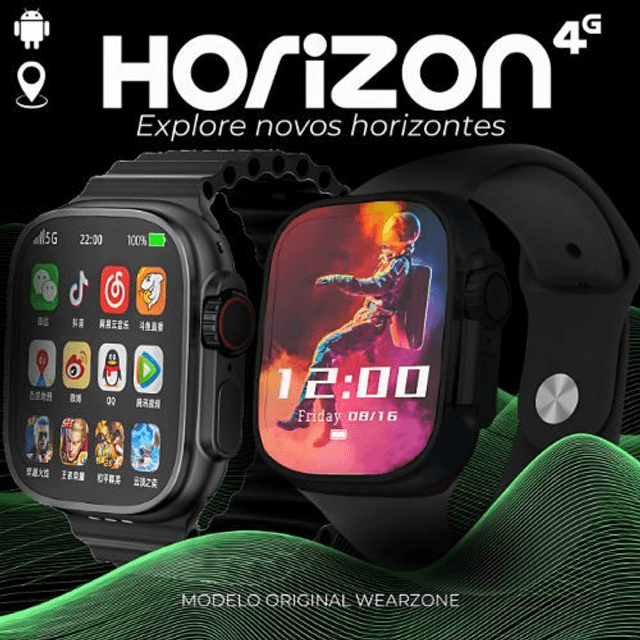 WearZone Horizon | Celular de Pulso 4G | 2Gb de Ram e 16Gb de Armazenamento